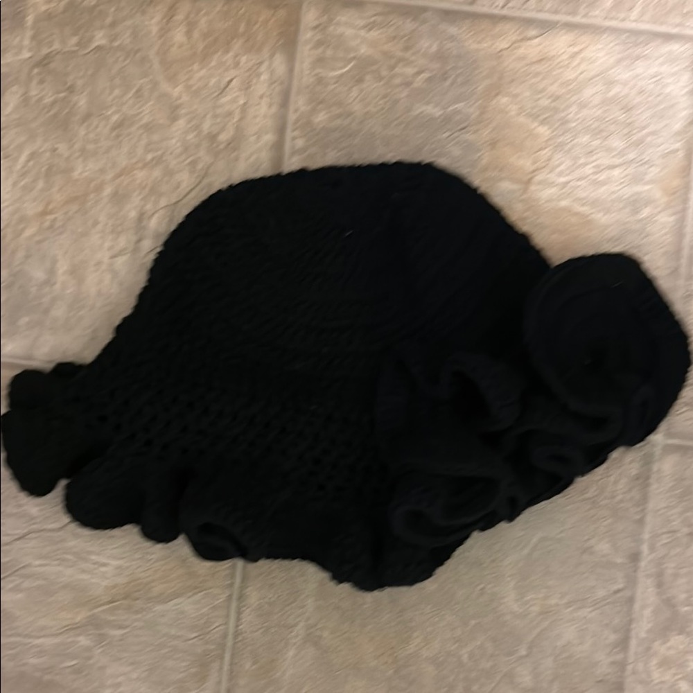 Black Knit Ruffled Hat